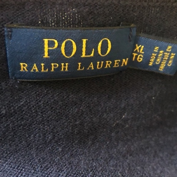 Polo Ralph Lauren V~Neck Sweater XL Navy Cashmere  Blend White Pony Casual Soft - Picture 5 of 5